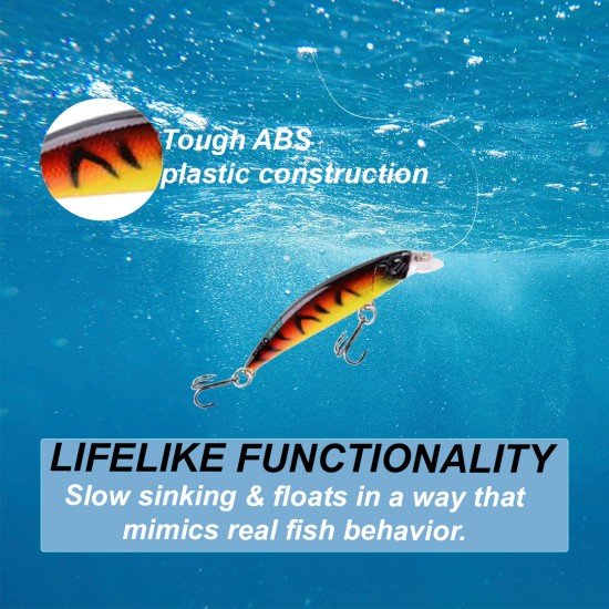  Lifelike Slow Sinking minnow hard Lure (5 Pack)