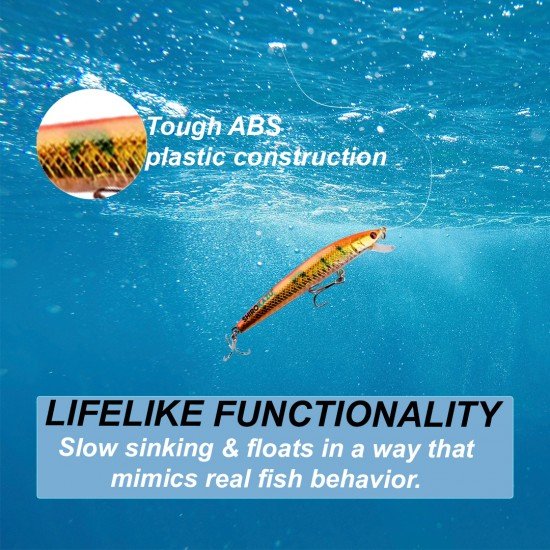  Lifelike Slow Sinking minnow hard Lure (5 Pack)