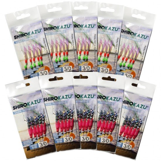 SHIROKAZU Sabiki Mackerel Feather Rigs - MIXED (10 PACK)
