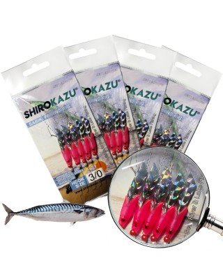 SHIROKAZU Sabiki Mackerel Feather Rigs - PINK SQUID (4 PACK)