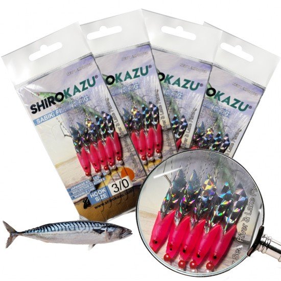 SHIROKAZU Sabiki Mackerel Feather Rigs - PINK SQUID (4 PACK)
