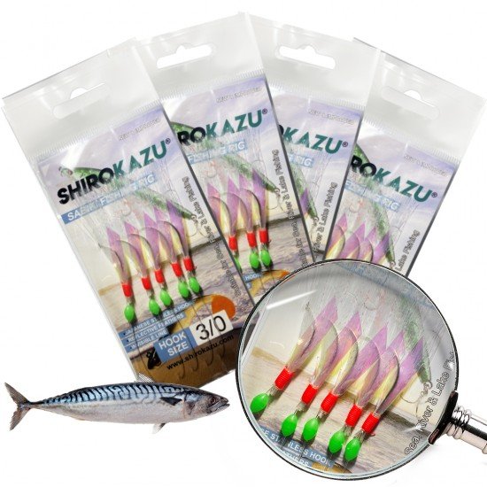 SHIROKAZU Sabiki Mackerel Feather Rigs - REFLECTIVE (4 PACK)